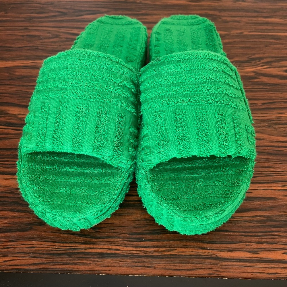 Bottega Veneta Resort Terry Cloth Slides Parakeet Green Sandals IT 37 Italy